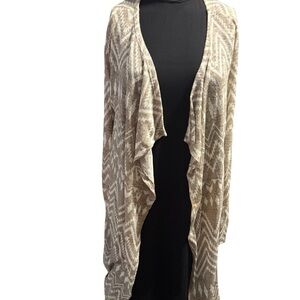It's Our Time Beige Patterned Open-Front Cardigan